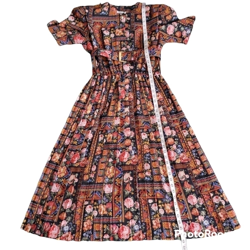 Vintage Lady Caroe Colorful Aztec Floral Print Dress With Belt - Picture 5 of 7